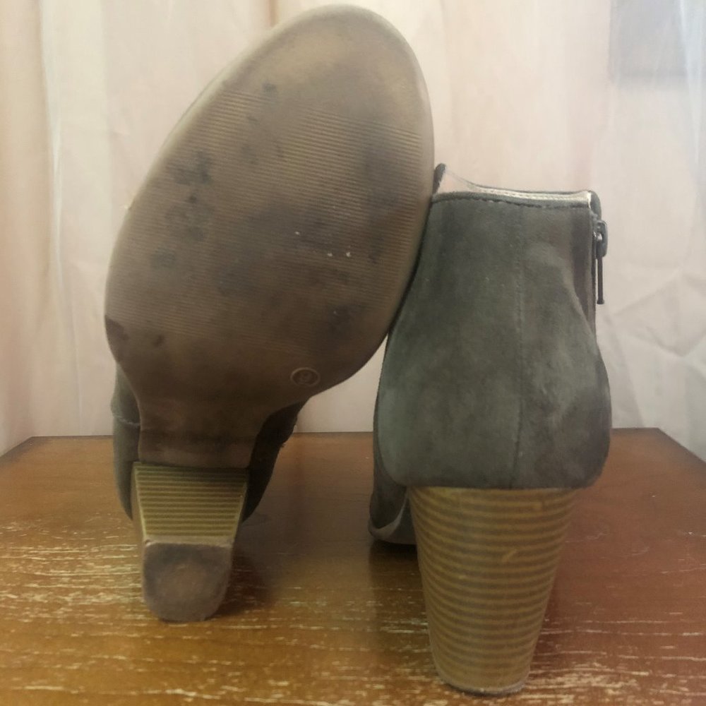 Dark Green "Suede" Stacked Heel Bootie - Picture 5 of 7